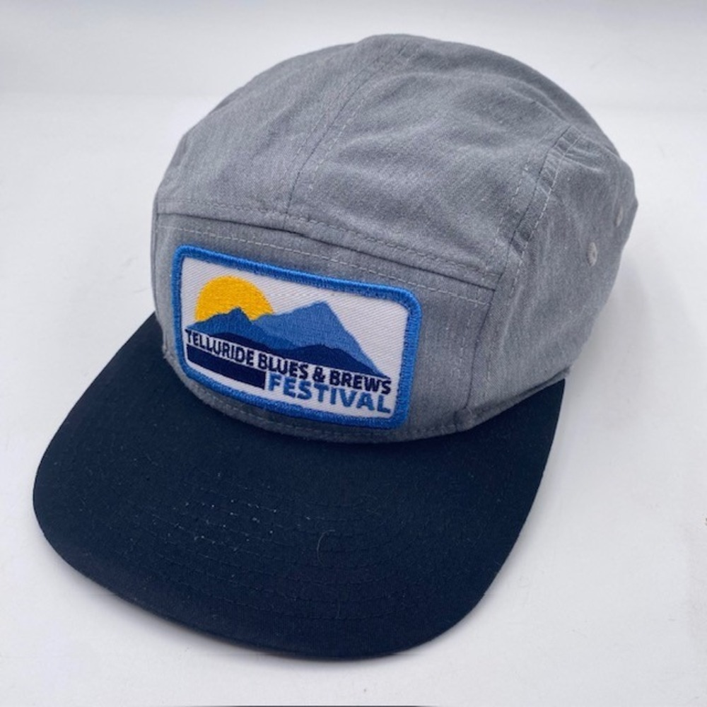 TELLURIDE BLUES & BREWS FESTIVAL 5-Panel Camper Hat OSFA Grey Navy Flat Brim Cap